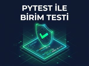 Python kodunu koruyan parlak bir kalkan ve yeşil onay işaretiyle simgelenen pytest birim testi kavramı