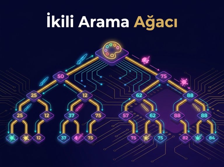 Python ile oluşturulmuş, düğümleri sol ve sağ dallara ayrılan bir ikili arama ağacı görselleştirmesi