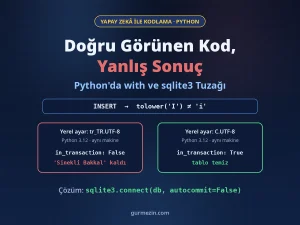 Doğru Görünen Kod, Yanlış Sonuç: aynı makinede Python 3.12 ile with conn bloğunun tr_TR.UTF-8 yerel ayarında rollback yapmadığını, C.UTF-8'de yaptığını gösteren karşılaştırma ve autocommit=False çözümü