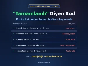 "Tamamlandı" Diyen Kod: yapay zekânın yazdığı beş Python projesinde programın ekrana yazdığı başarı mesajları ile gerçekte olanın karşılaştırması